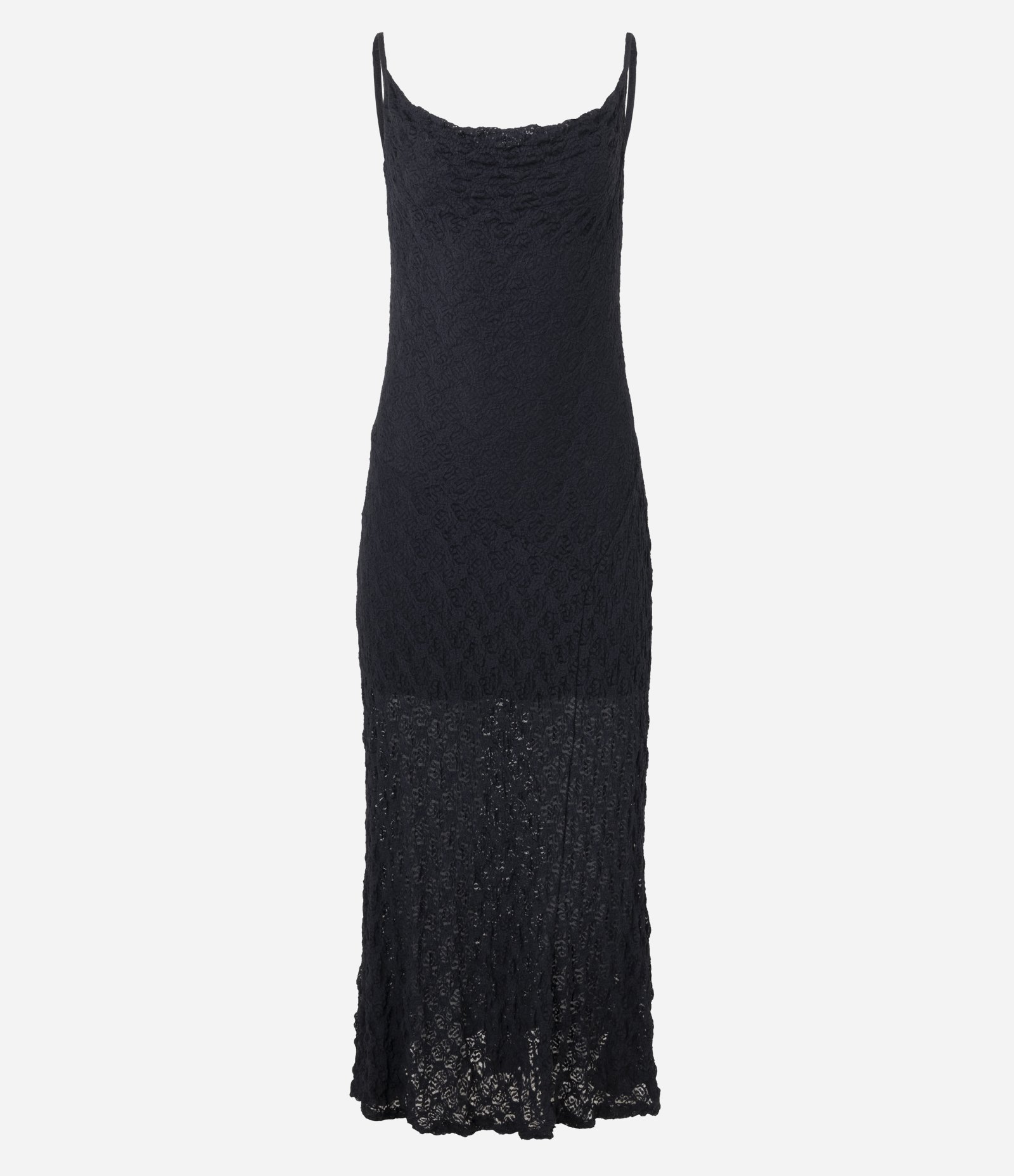 Vestido Longo em Renda com Decote Degagê Preto 1