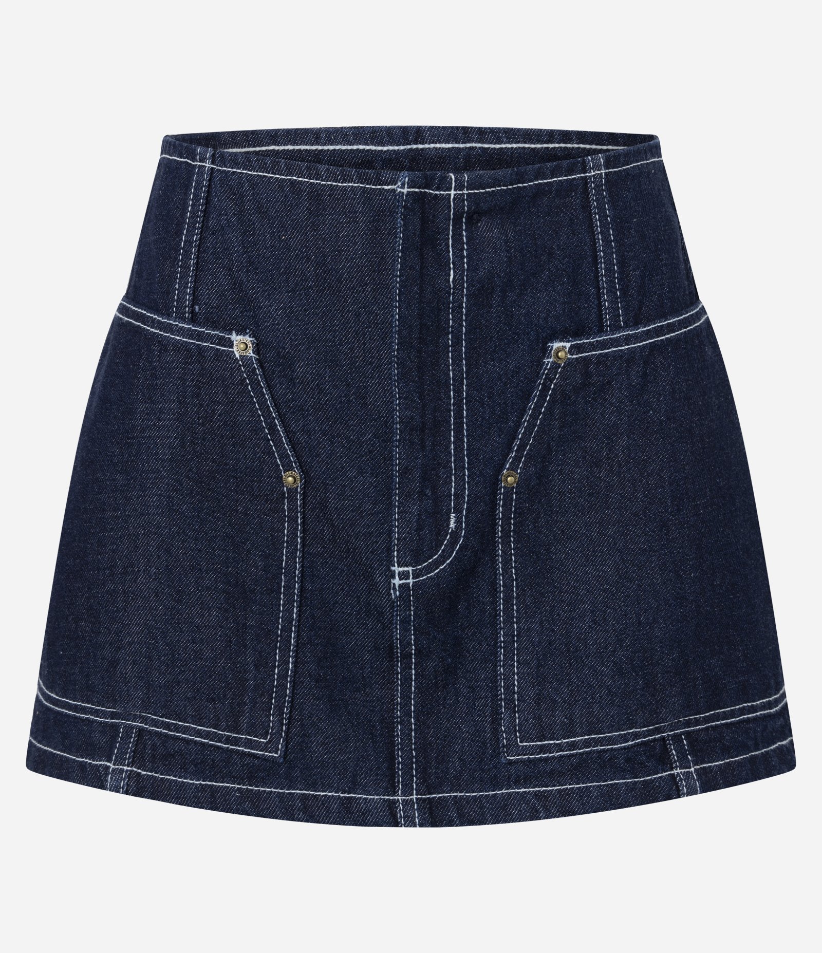 Minissaia Jeans com Costura Contrastante Azul Escuro 5