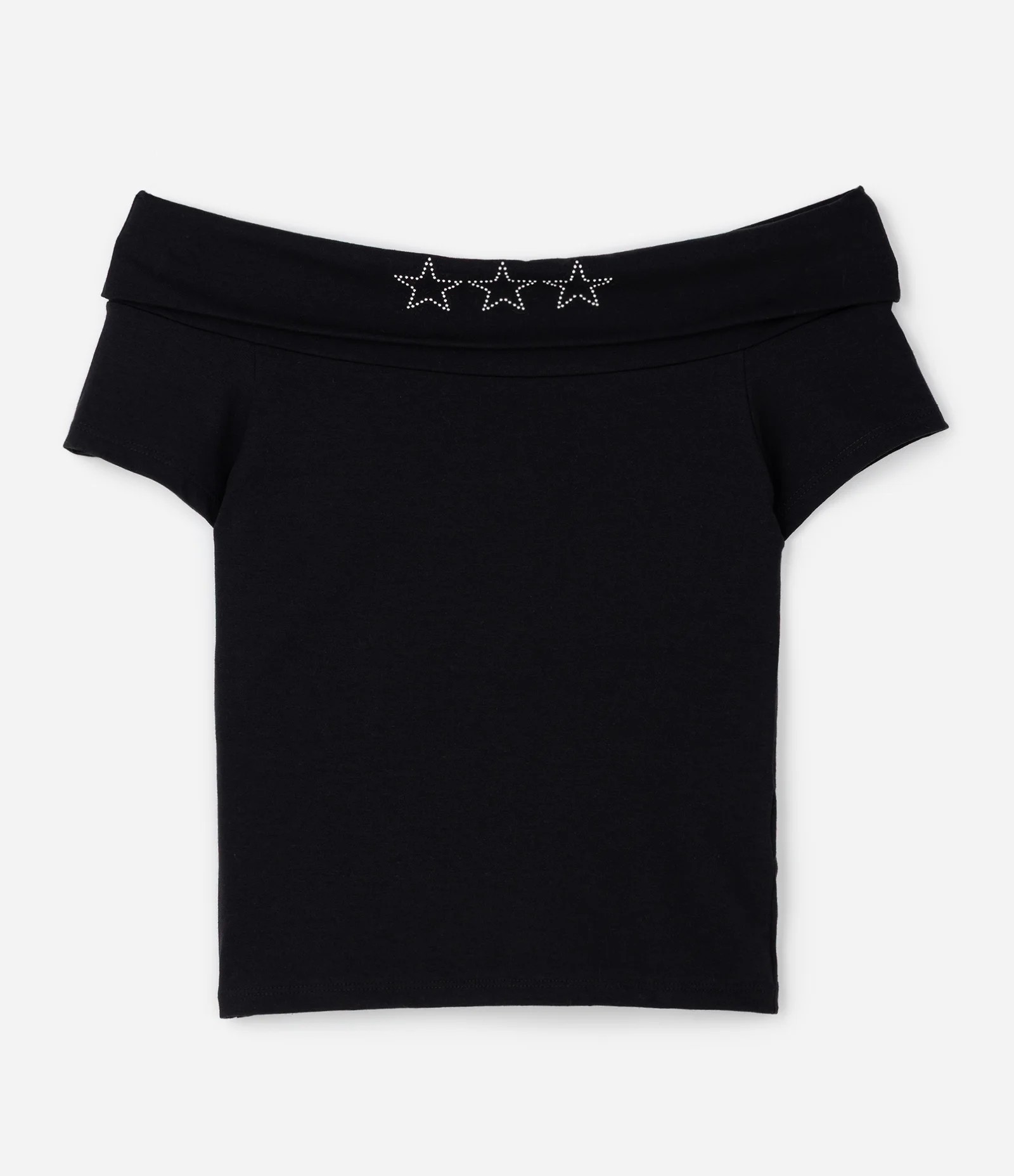 Blusa Infantil Baby Tee Ombro a Ombro com Estrelas – Tam 7 a 16 Anos Preto 2