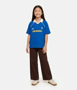 Camiseta Polo Infantil Esportiva Estampa Brasil – Tam 5 a 16 Anos