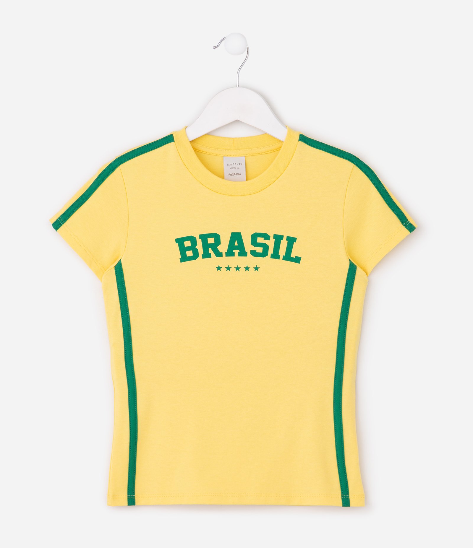 Camiseta Infantil Baby Look com Estampa Brasil – Tam 5 a 16 Anos Amarelo 2