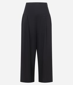 Calça Pantalona Ampla Alfaiatada em Tricoline com Pregas