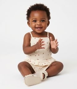 Conjunto Infantil Em Algodão Mini Cerejas com Bata de Babado - Tam 3 a 18 meses
