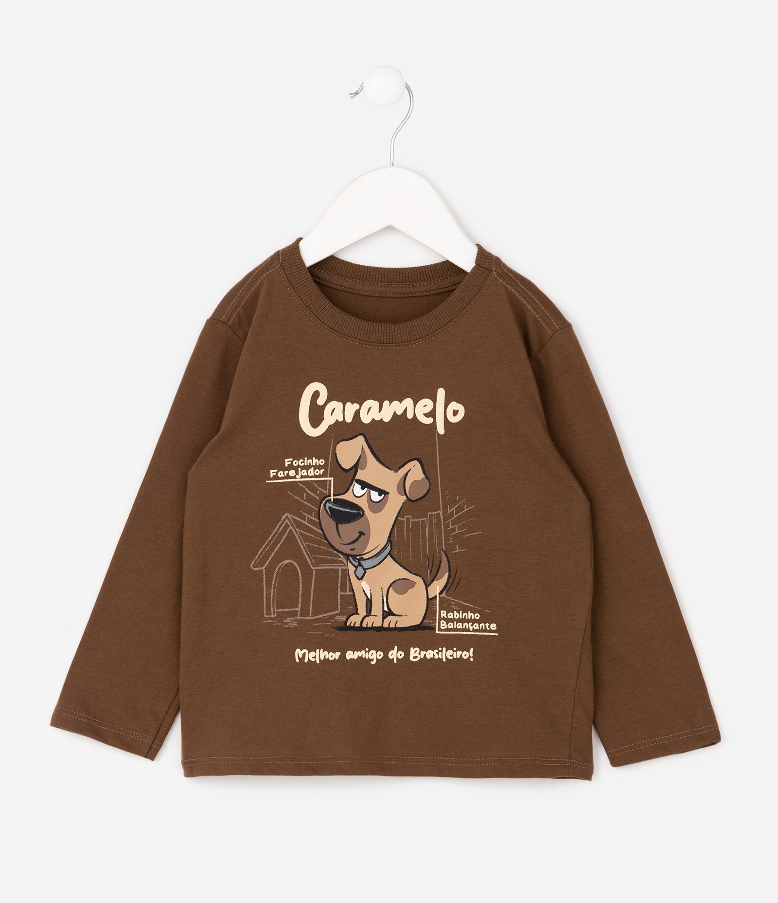 Camiseta Infantil com Estampa de Cachorro Caramelo – Tam 1 a 6 Anos Marrom Caramelo 1