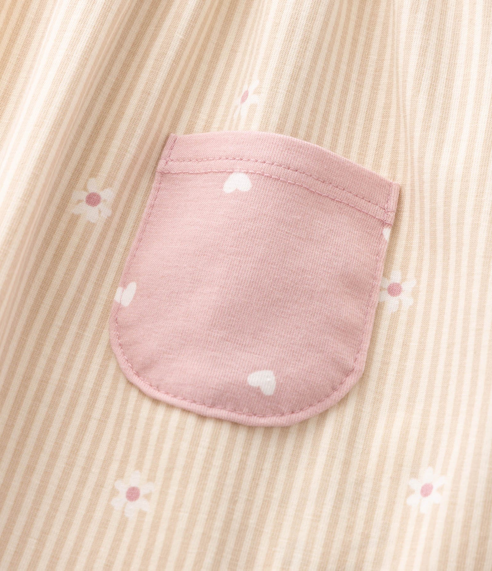 Vestido Infantil em Algodão com Estampa Corações e Bolsos – Tam 0 a 18 Meses Rosa/Bege 5