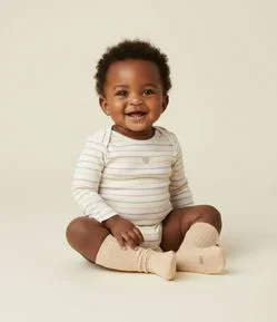 Body Infantil Listrado com Bordado Coração – Tam 0 a 18 Meses
