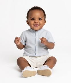 Conjunto Infantil em Algodão com Camisa de Linho - Tam 0 a 18 Meses