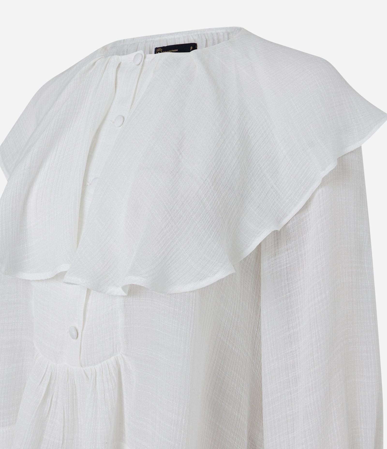 Blusa em Viscose com Babados e Manga Bufante Branco 6