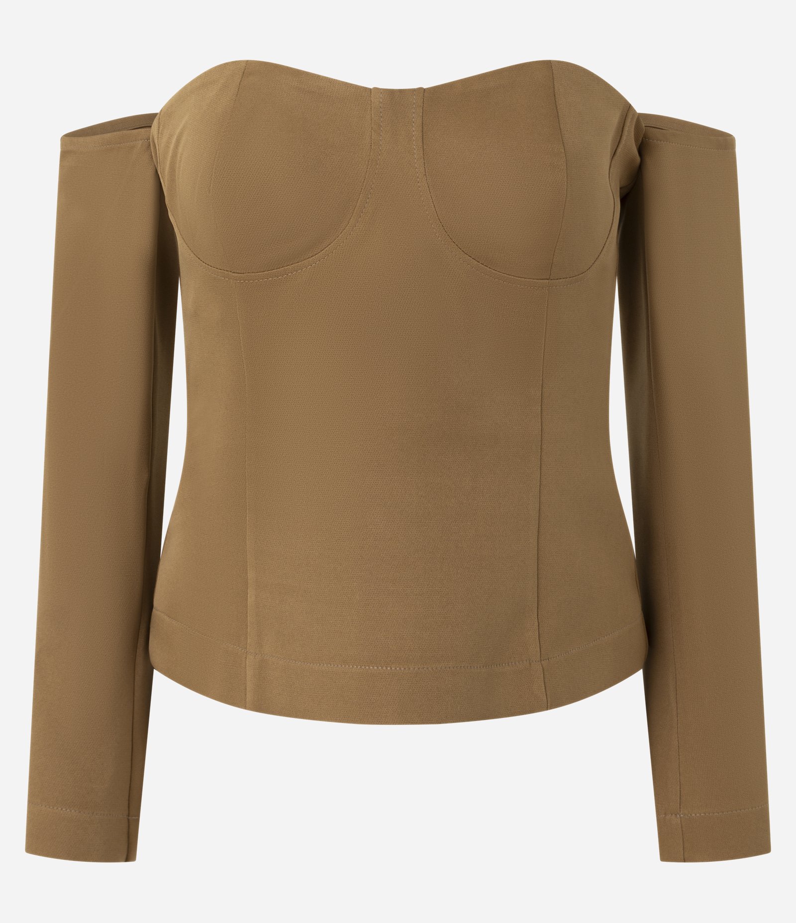 Blusa Corpete Alfaiatada com Decote Ombro a Ombro Marrom 5