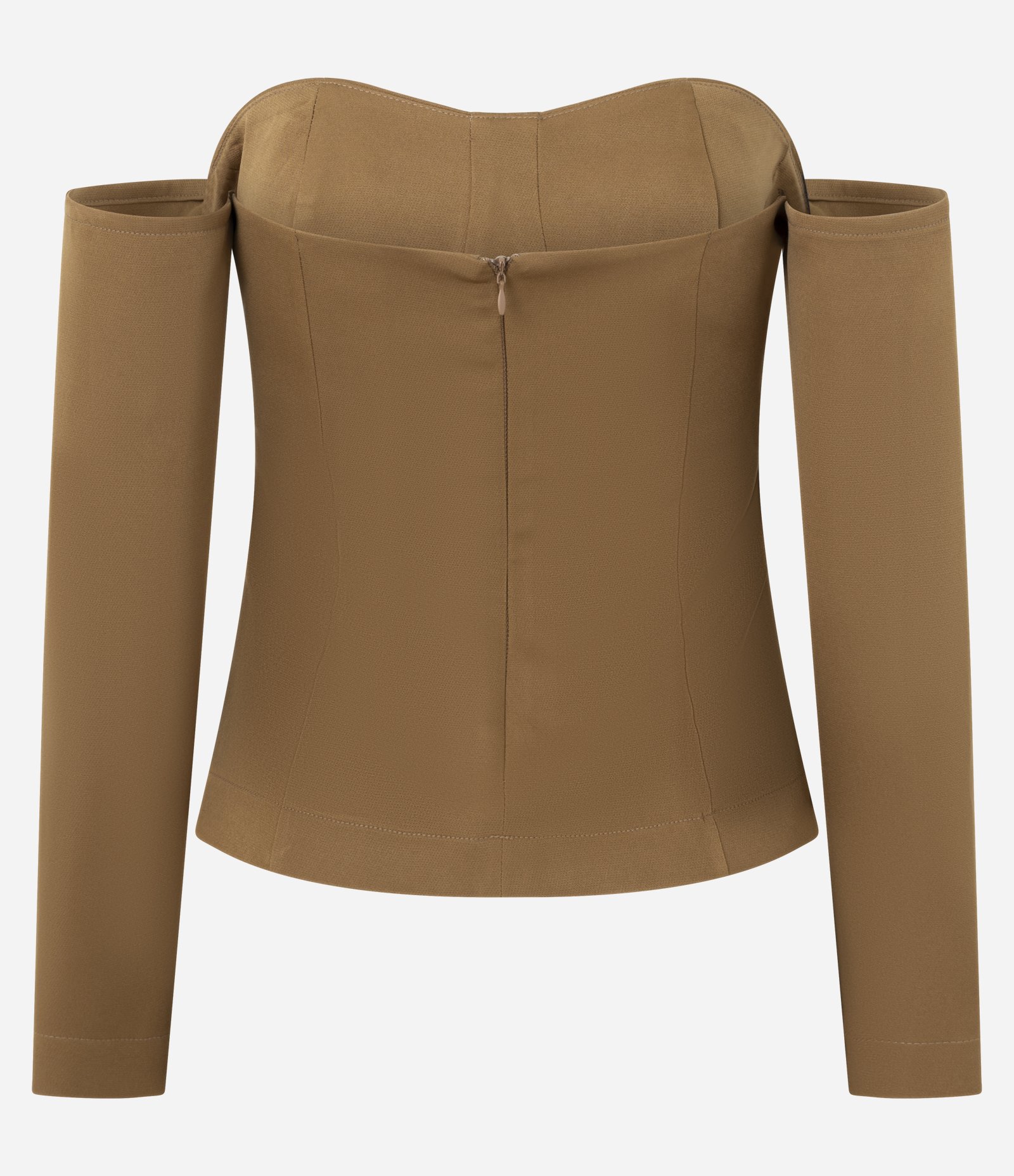 Blusa Corpete Alfaiatada com Decote Ombro a Ombro Marrom 6