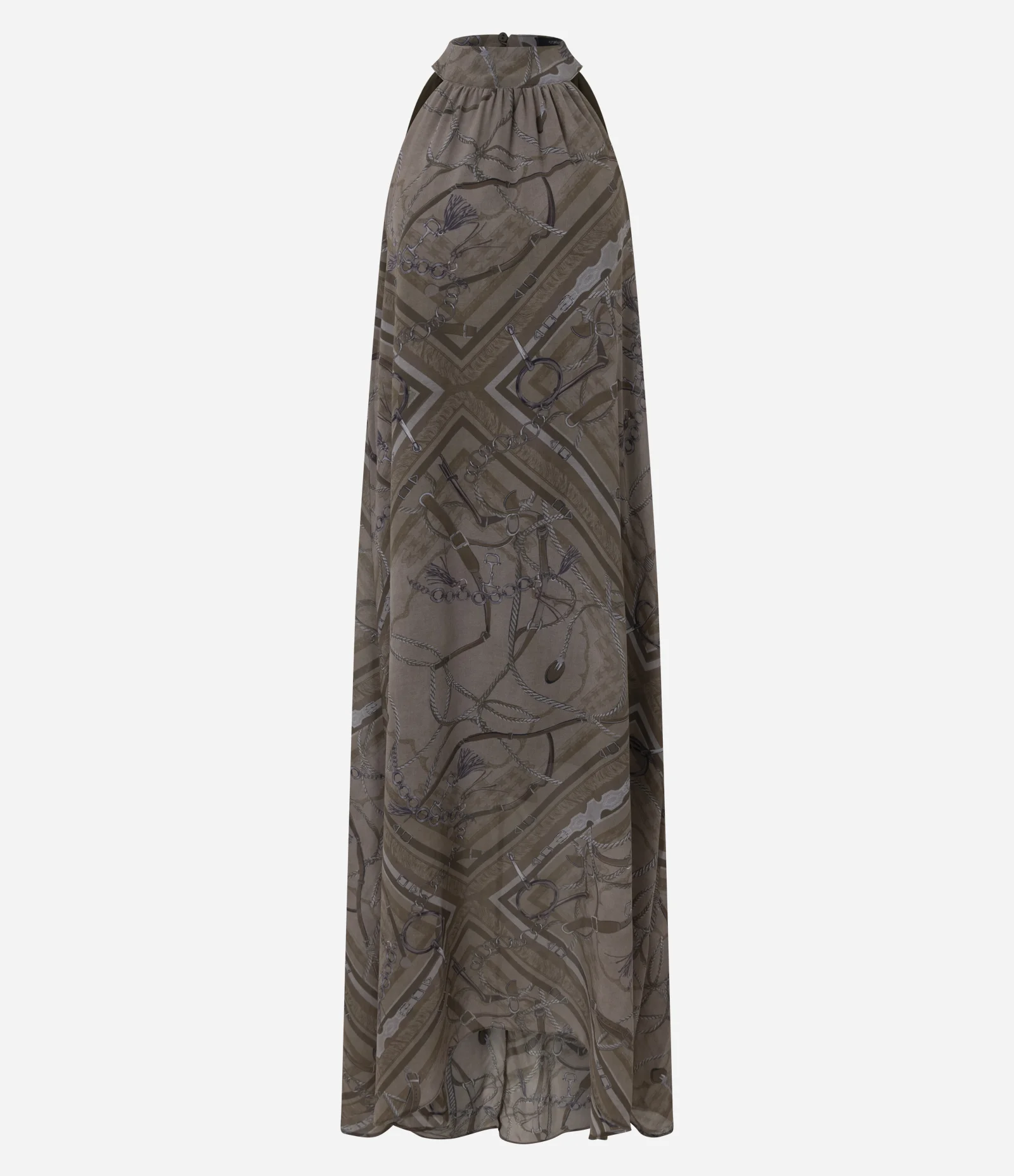 Vestido Longo com Estampa Abstrata e Gola Halter Neck Marrom 1