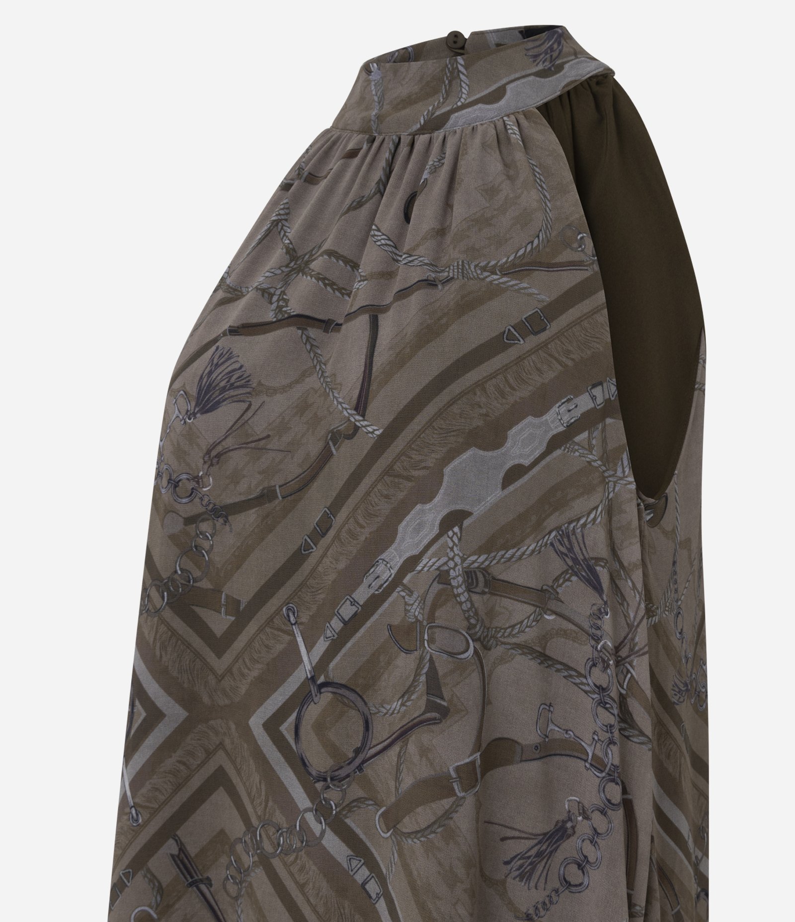 Vestido Longo com Estampa Abstrata e Gola Halter Neck Marrom 2