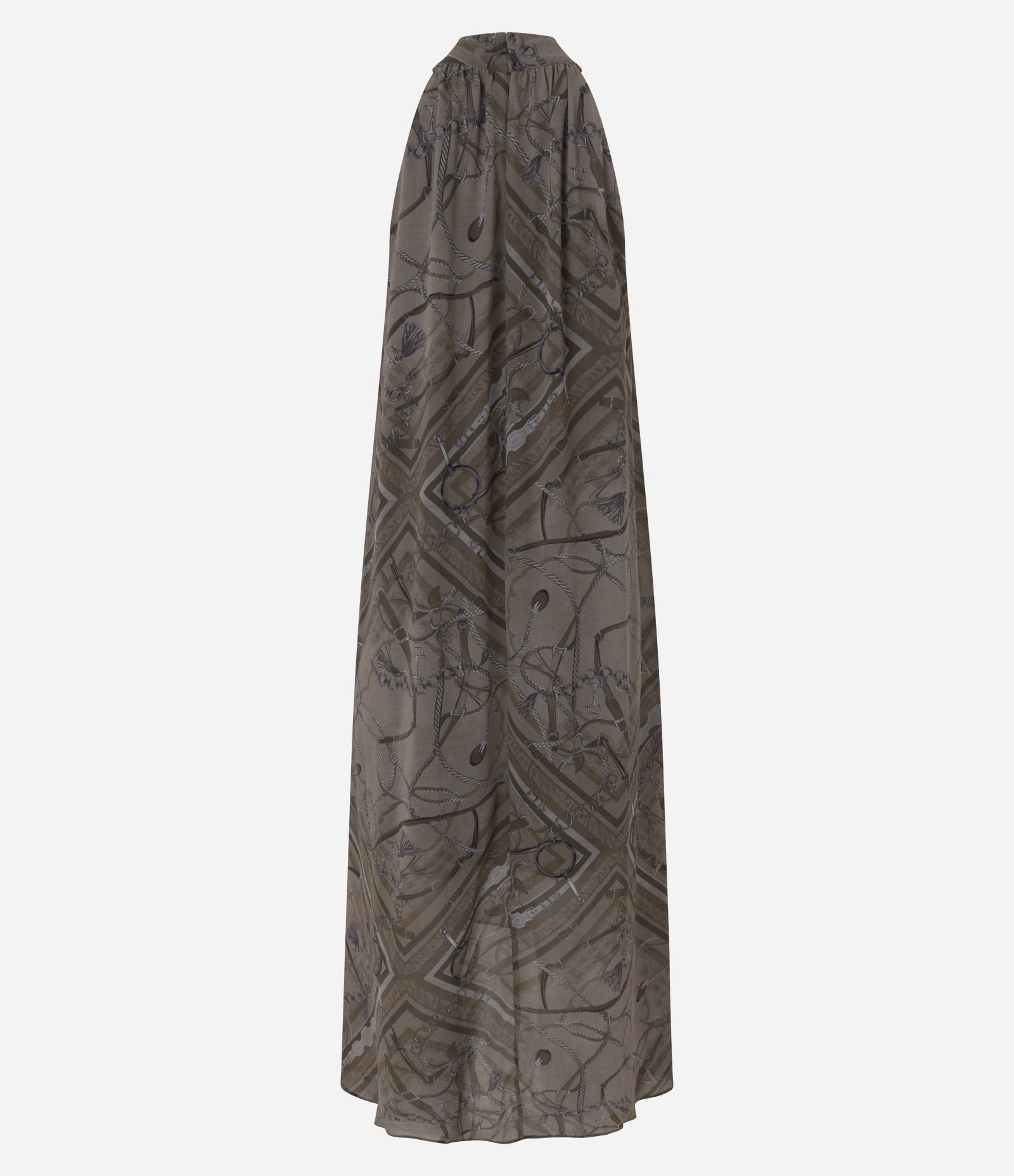 Vestido Longo com Estampa Abstrata e Gola Halter Neck Marrom 3