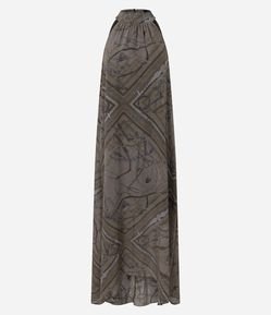 Vestido Longo com Estampa Abstrata e Gola Halter Neck