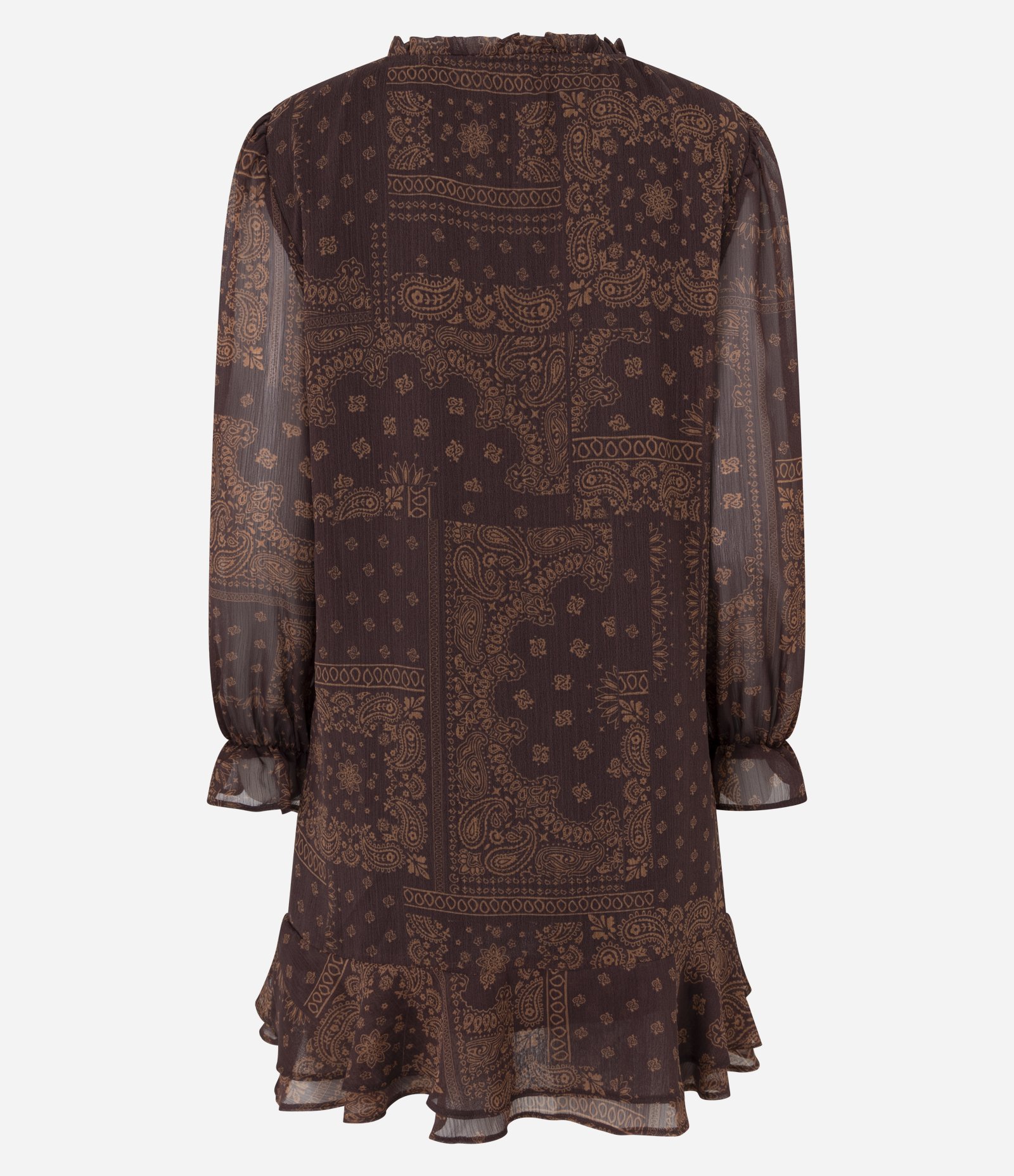 Vestido Curto com Babados e Estampa Paisley Marrom 8