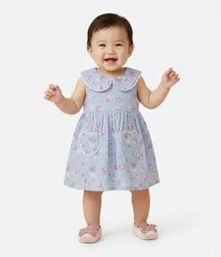 Vestido Infantil em Tricoline Floral Liberty com Bolsos - Tam 0 a 18 Meses