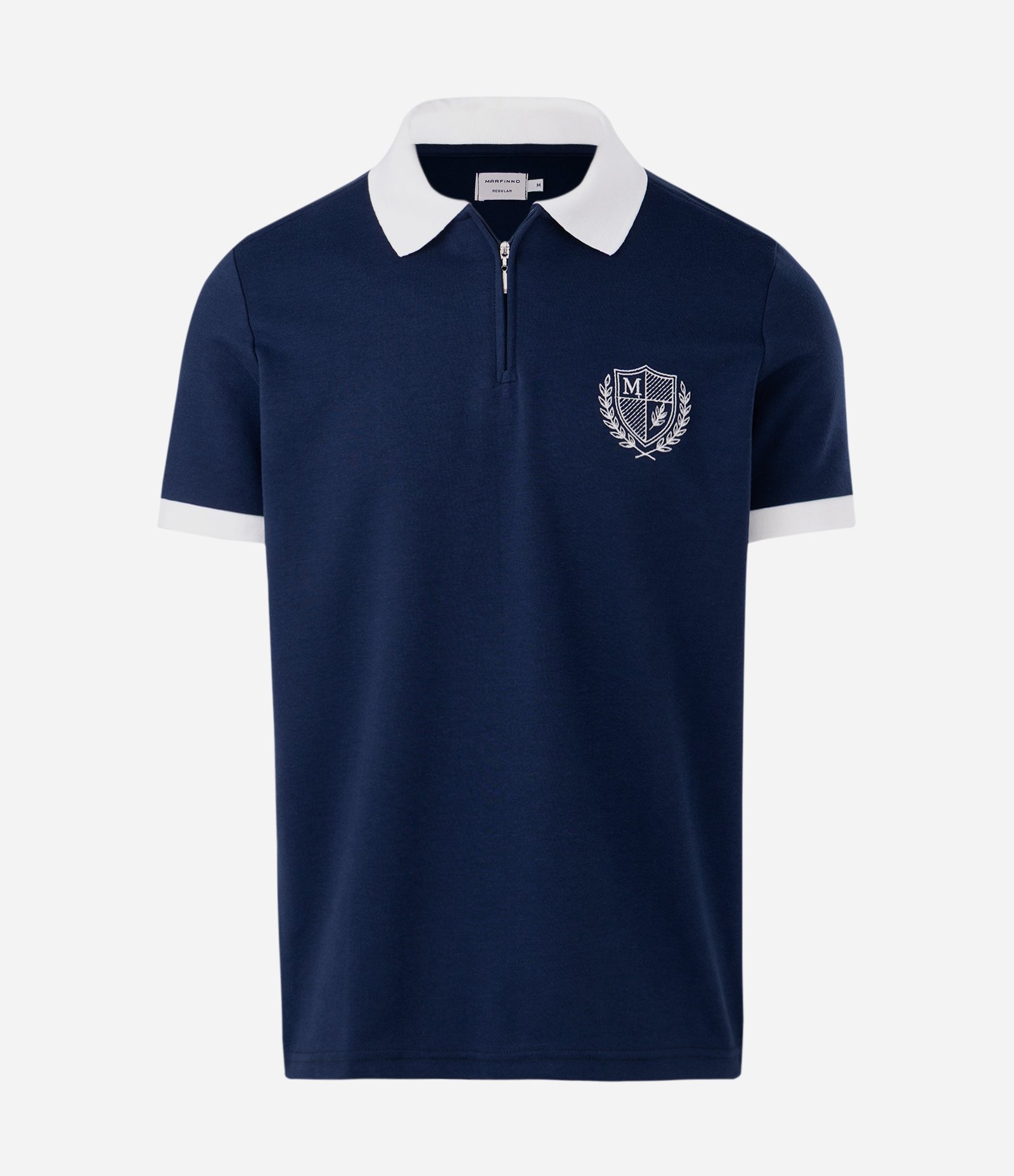 Polo Manga Curta Algodão Brasão Texturizado Azul 1