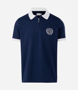 Polo Manga Curta Algodão Brasão Texturizado