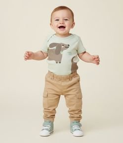 Body Bebê com Estampa Cachorro e Lettering – Tam 0 a 18 Meses