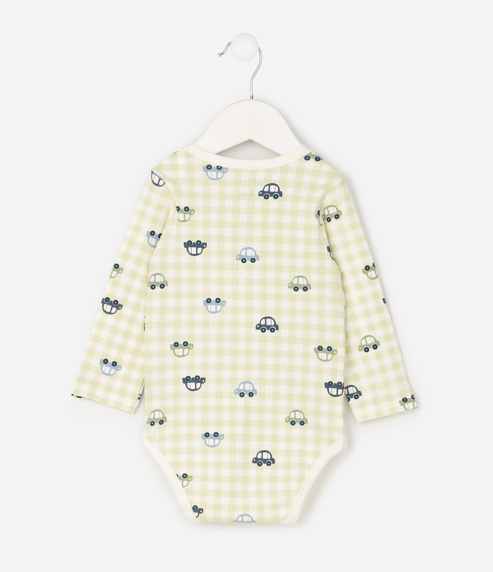 Body Bebê com Estampa Xadrez Vichy e Carros – Tam 0 a 18 Meses Verde/Branco 3