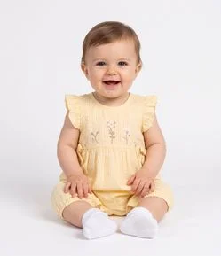 Macaquinho Bebe com Bordado Floral - Tam 3 a 18 Meses
