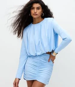 Blusa Balonê em Microfibra com Ombreiras