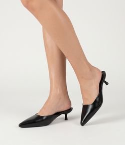 Sapato Mule em PU com Salto Kitten Heel