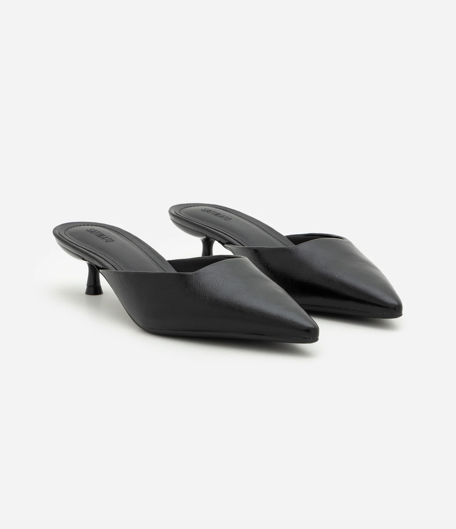 Sapato Mule em PU com Salto Kitten Heel Preto 2