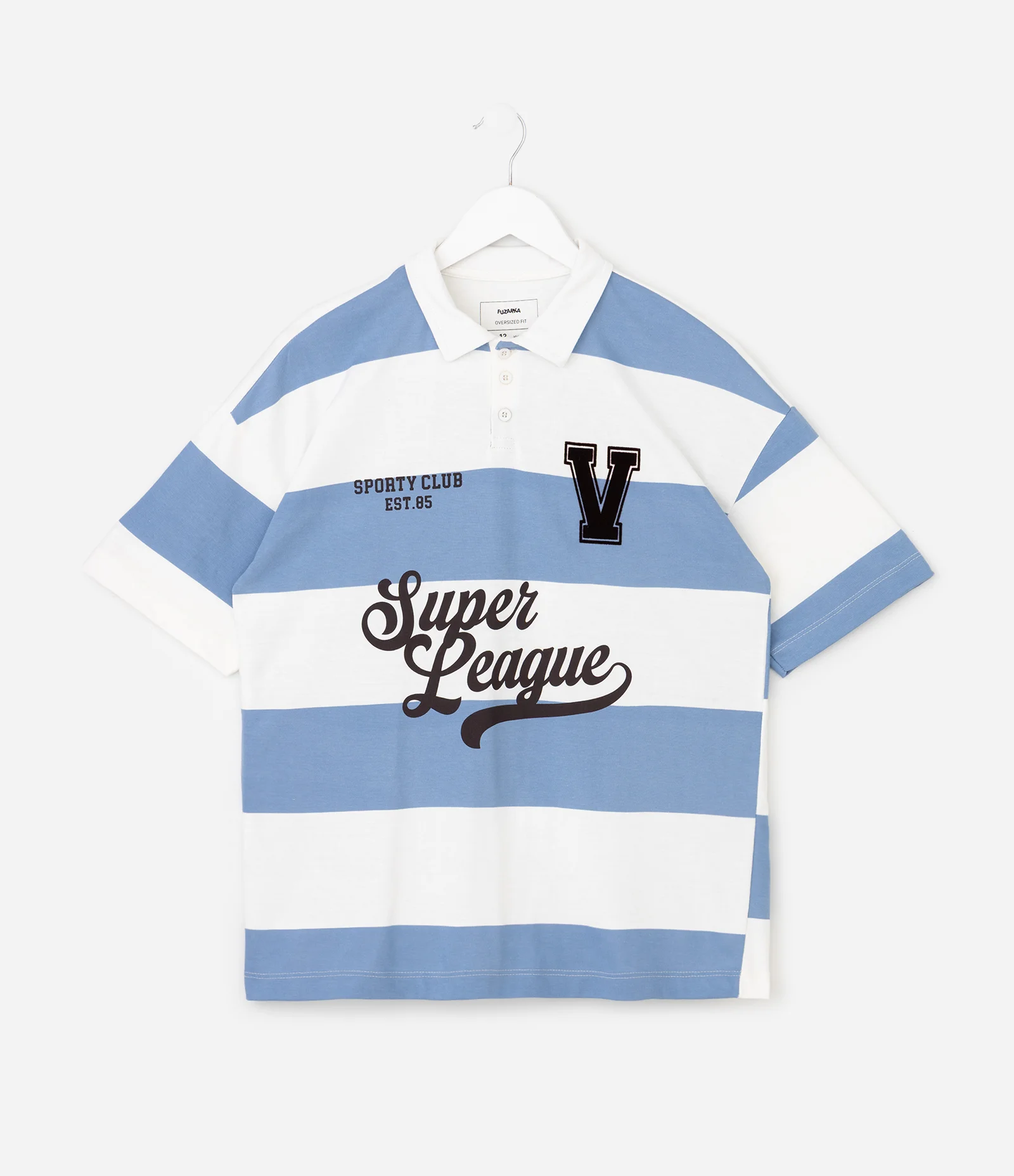 Camiseta Infantil Polo em Algodão com Estampa Listrada – Tam 5 a 14 Anos Azul/Branco 1