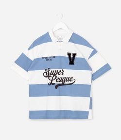 Camiseta Infantil Polo em Algodão com Estampa Listrada – Tam 5 a 14 Anos