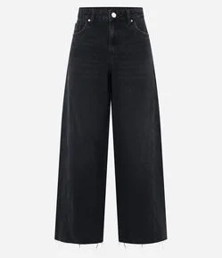 Calça Wide em Jeans com Cintura Média e Recortes