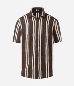 Camisa em Tricô com Estampa de Listras e Texturizadas