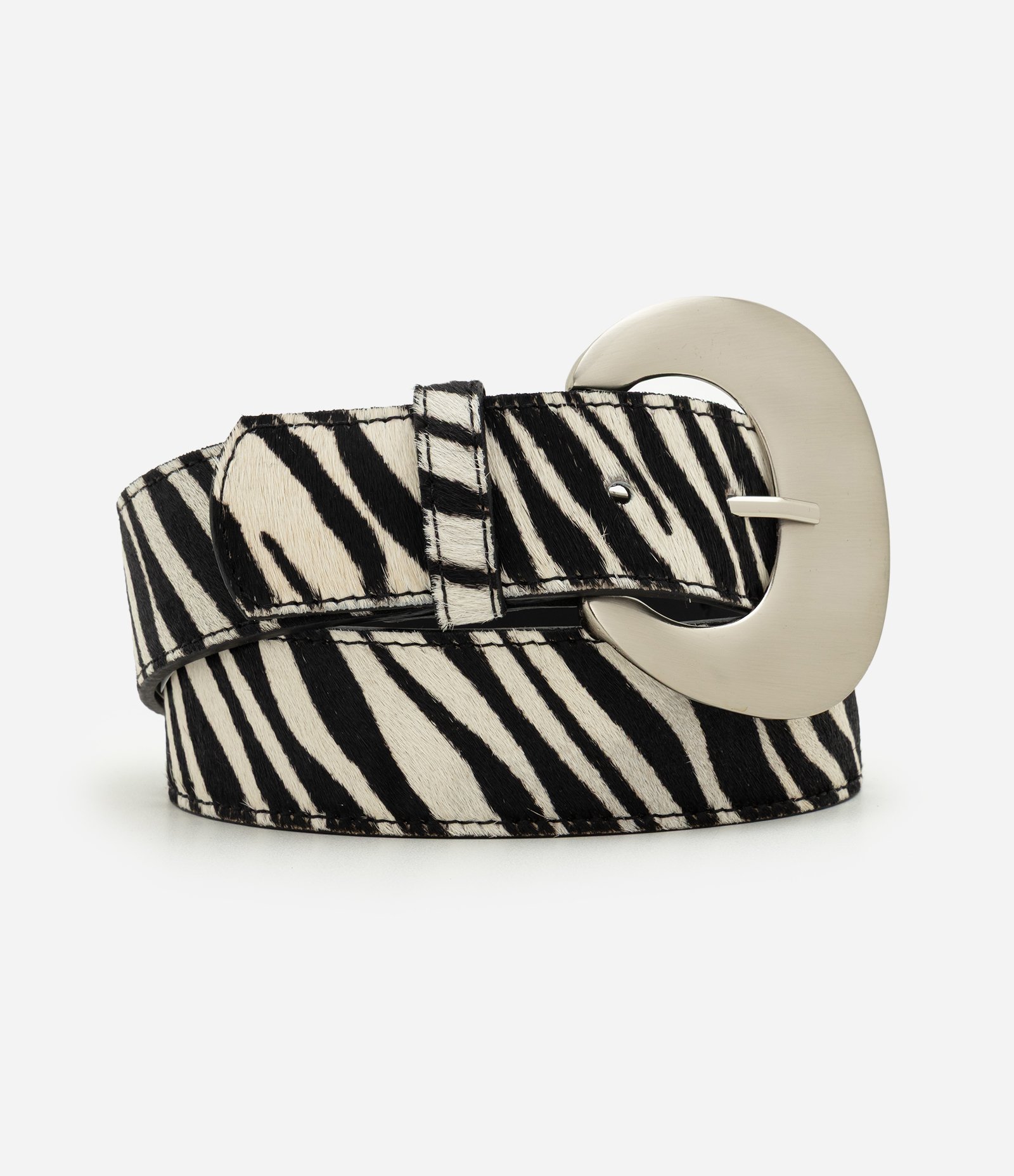 Cinto Médio em Couro com Estampa Zebra Off White 1