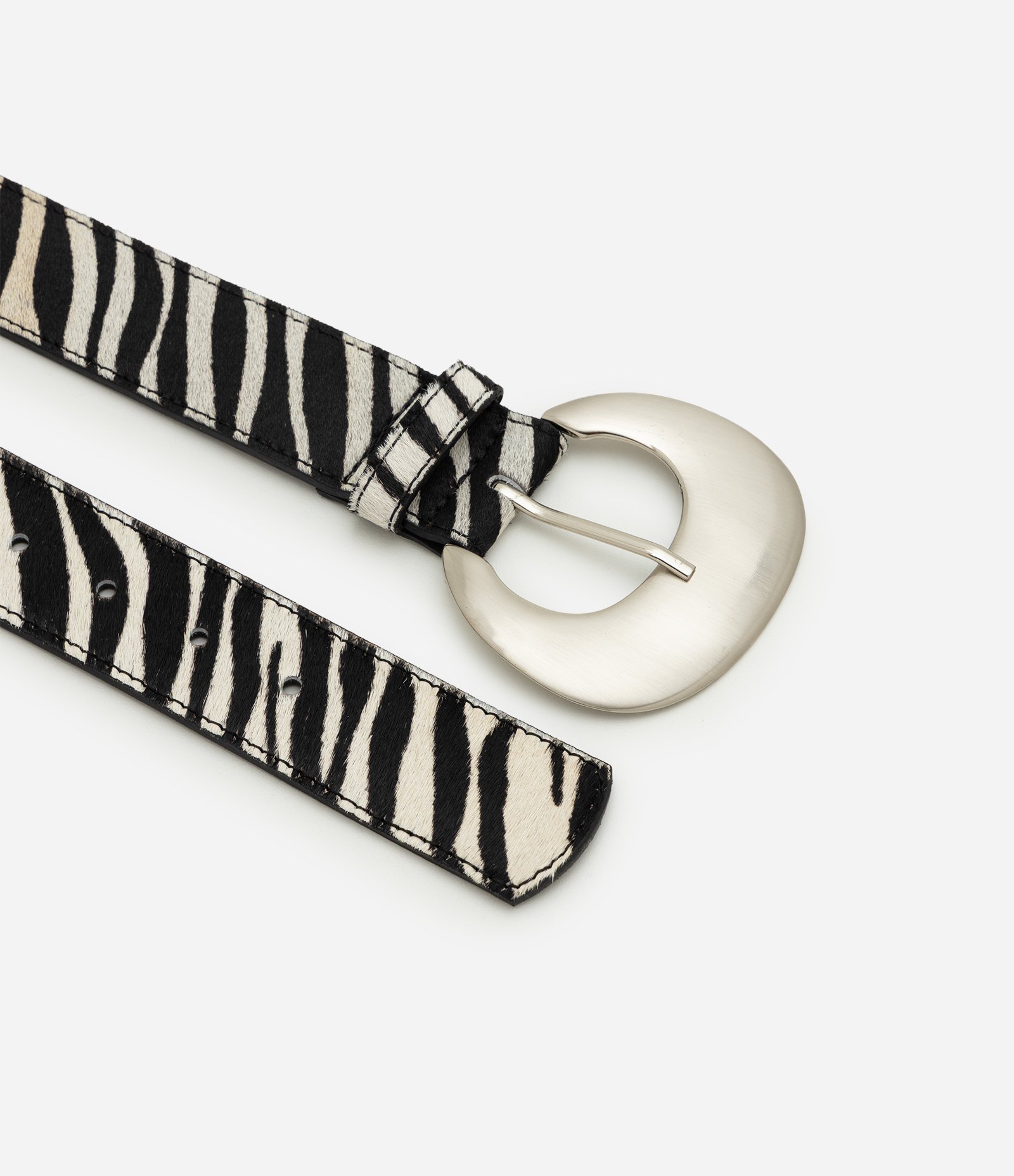 Cinto Médio em Couro com Estampa Zebra Off White 2