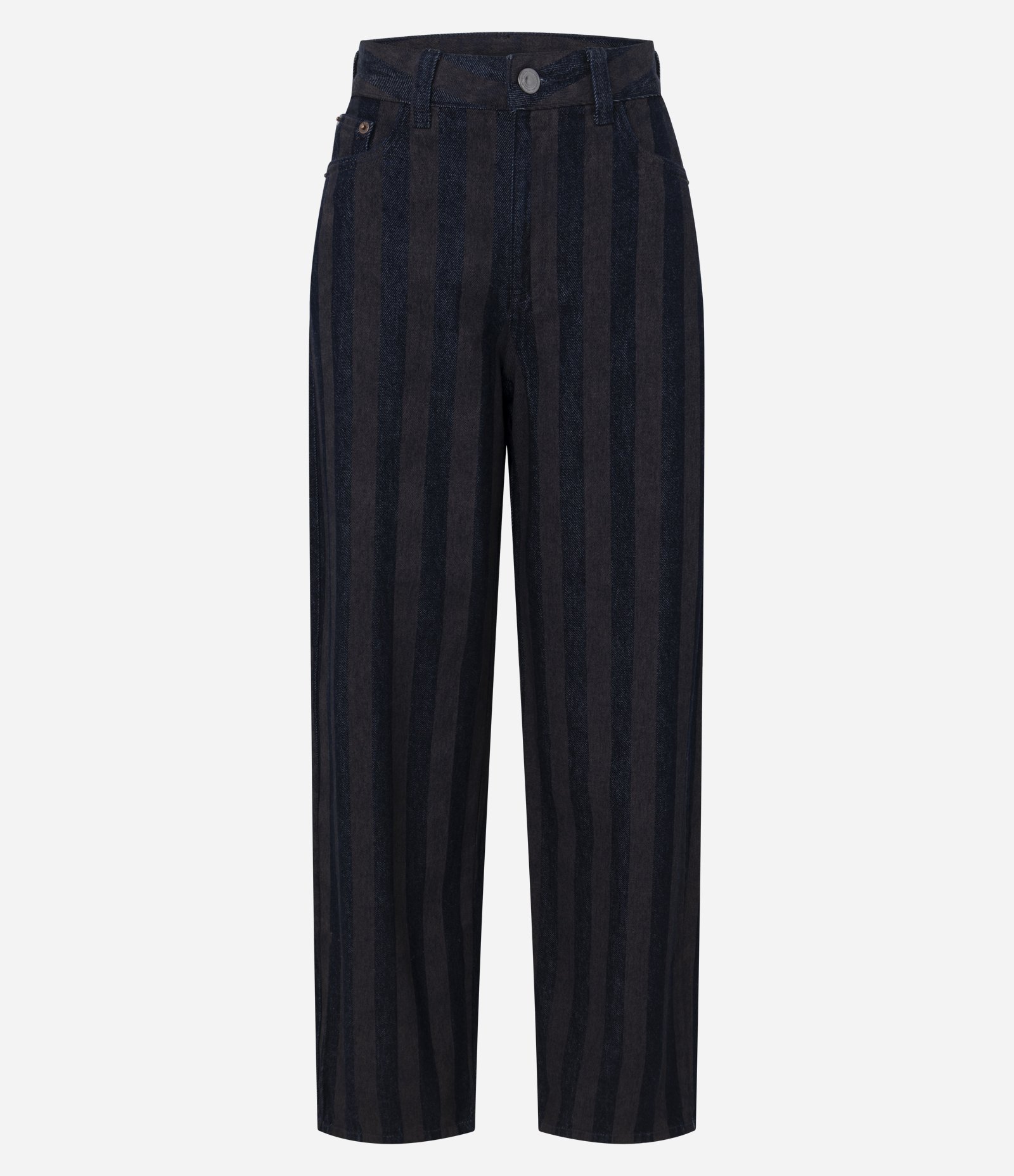 Calça Baggy em Jeans Listrado com Cintura Média Azul Escuro 6