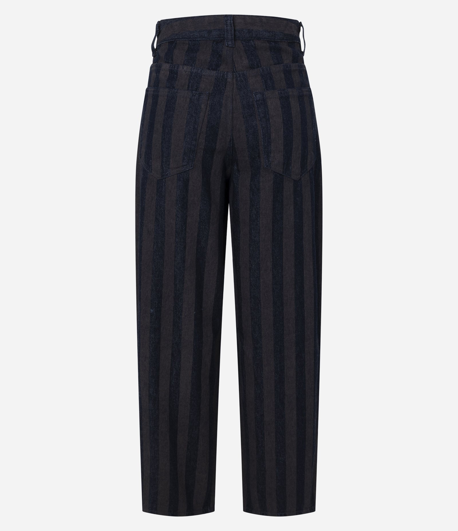 Calça Baggy em Jeans Listrado com Cintura Média Azul Escuro 7