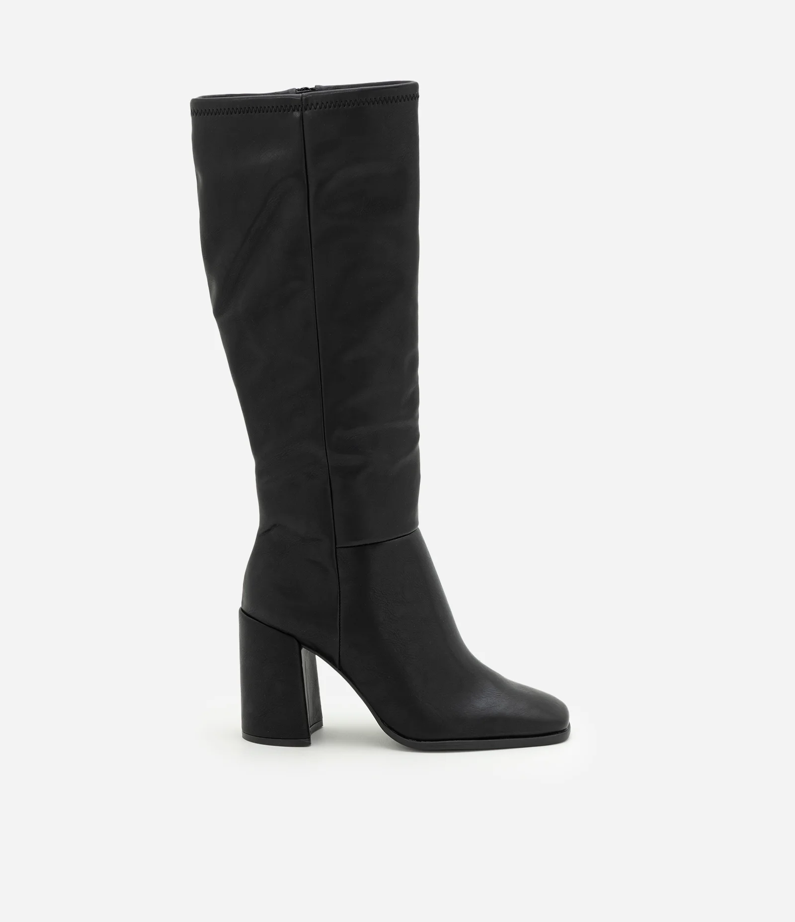 Bota Sock Boot em PU com Bico Quadrado e Salto Bloco Preto 1