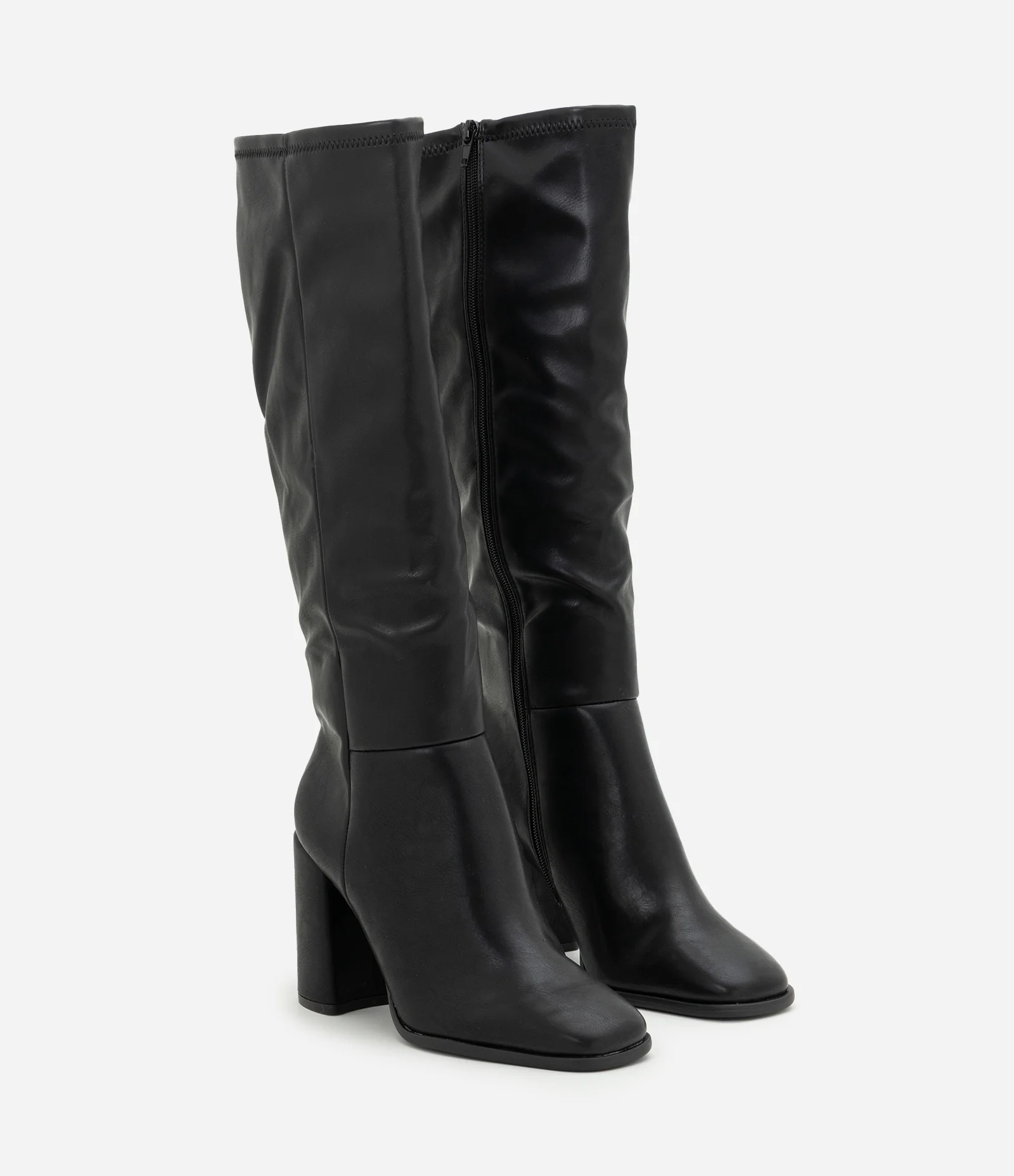 Bota Sock Boot em PU com Bico Quadrado e Salto Bloco Preto 2