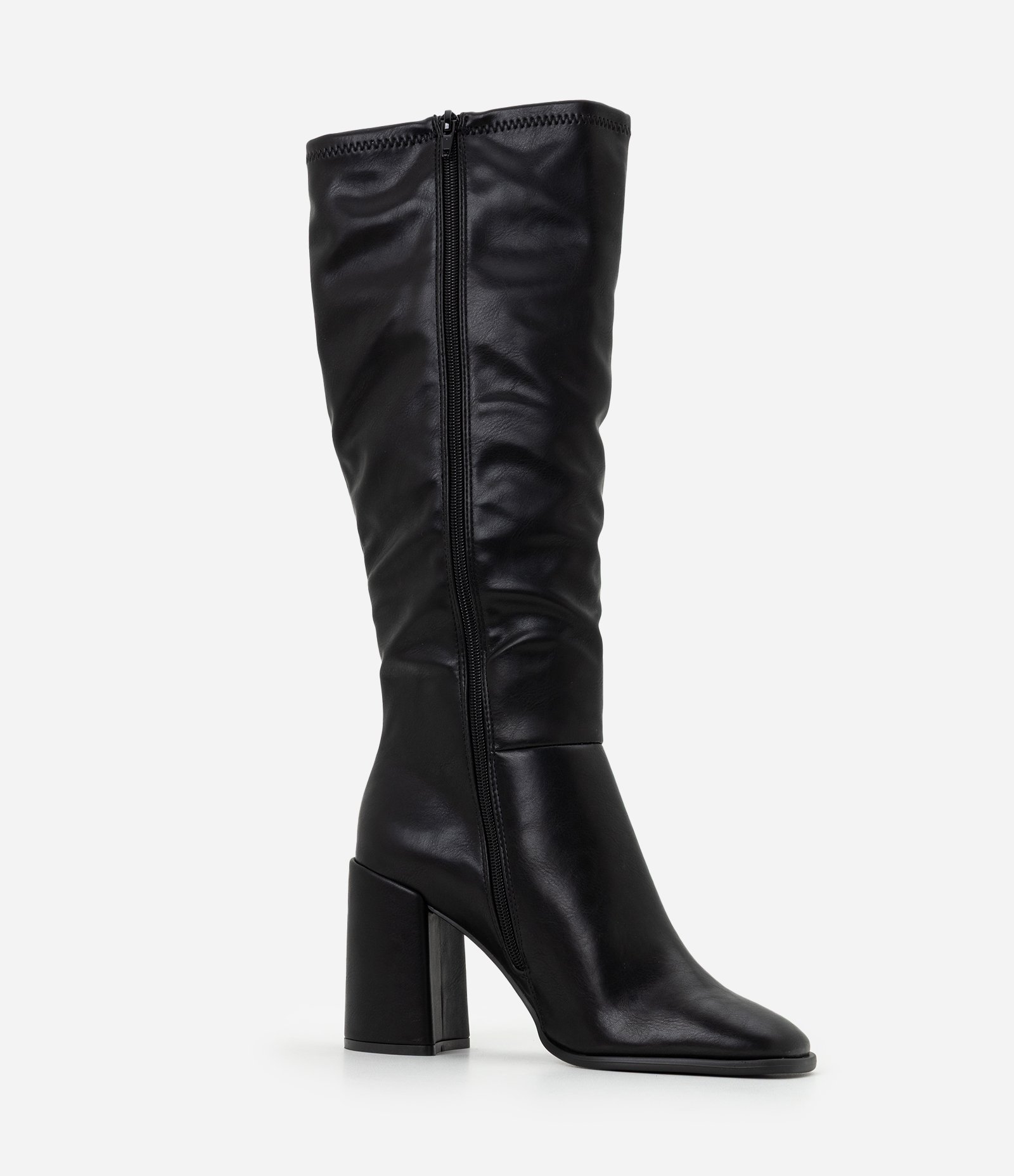 Bota Sock Boot em PU com Bico Quadrado e Salto Bloco Preto 5