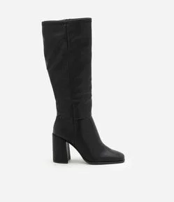 Bota Sock Boot em PU com Bico Quadrado e Salto Bloco