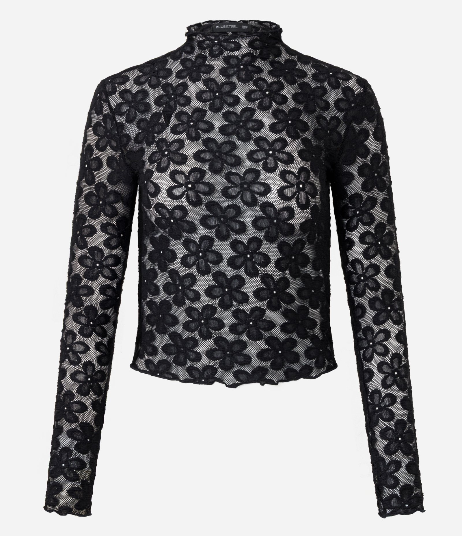 Blusa em Renda Floral com Golinha Alta Preto 5