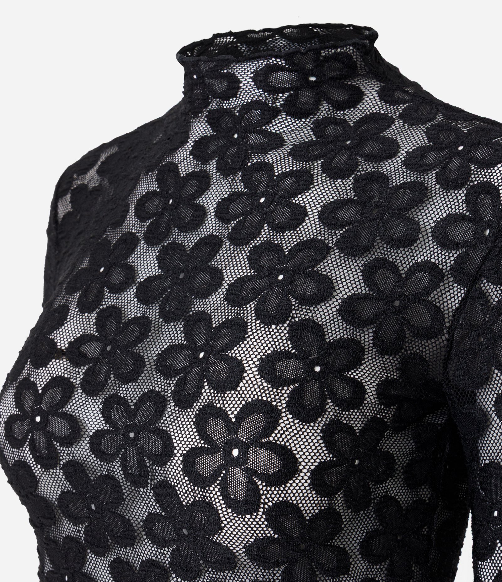 Blusa em Renda Floral com Golinha Alta Preto 6