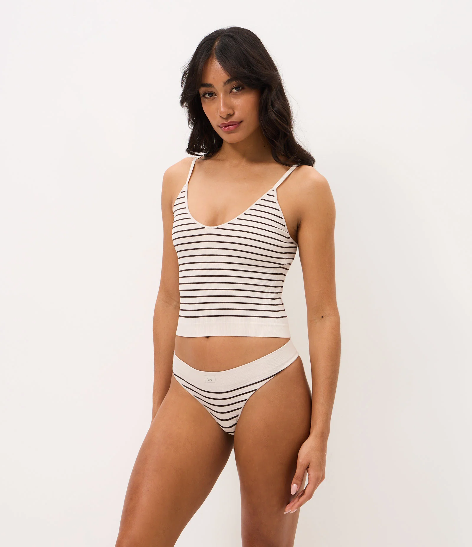 Camisete em Poliamida Seamless com Estampa Listrada Bege 2