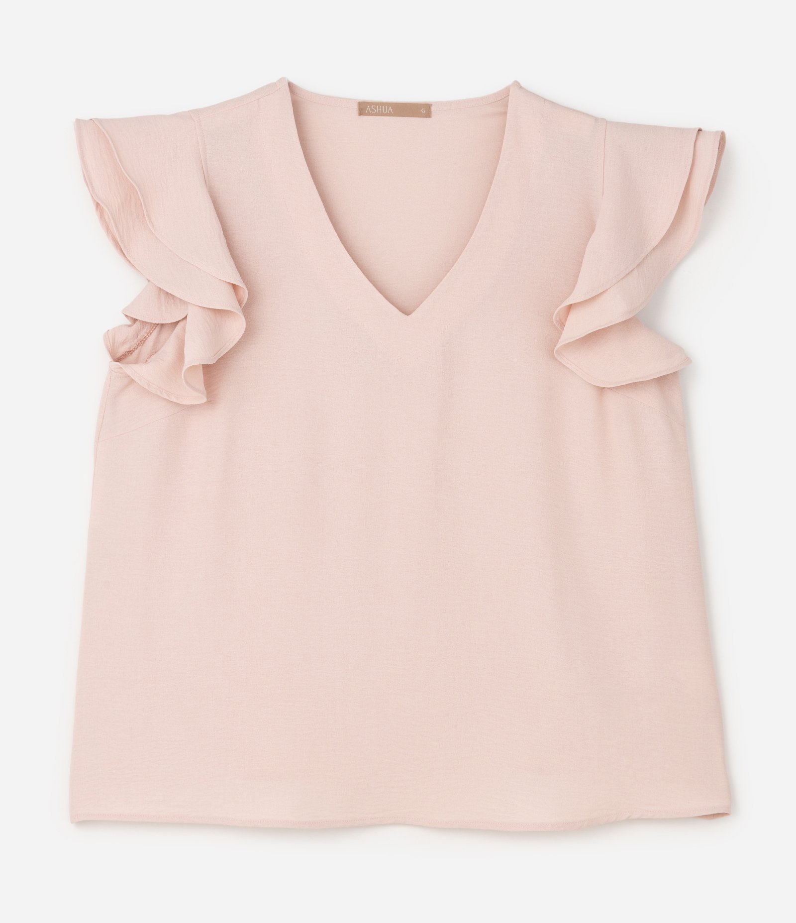 Blusa em Crepe com Babado na Manga Curve & Plus Size Rosa 5