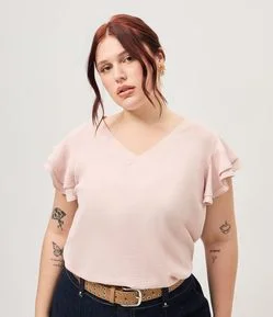 Blusa em Crepe com Babado na Manga Curve & Plus Size