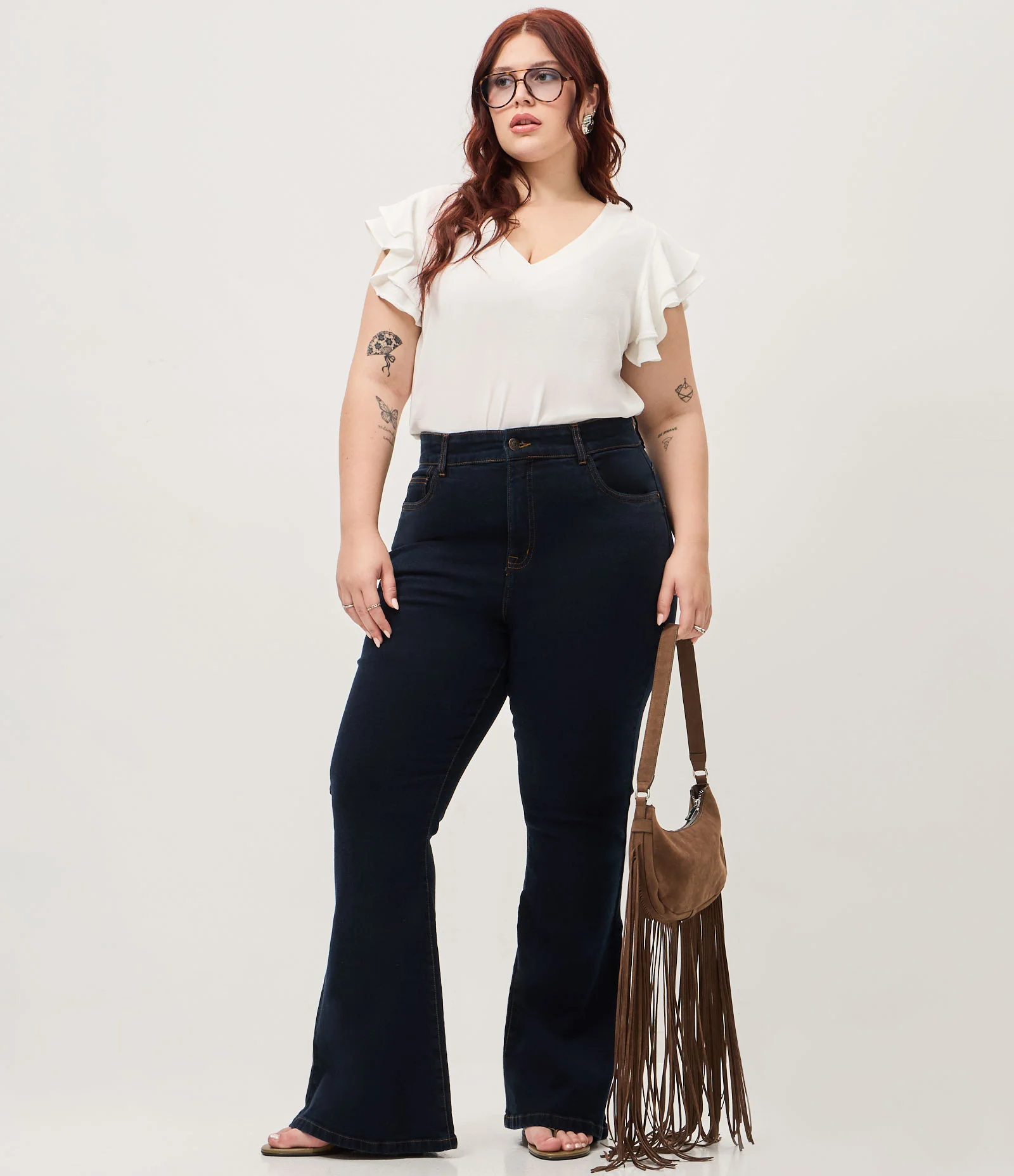 Blusa em Crepe com Babado na Manga Curve & Plus Size Branco 2