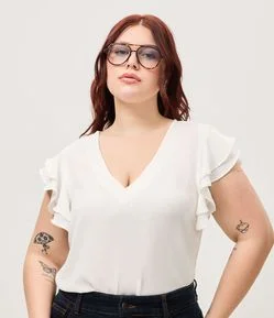 Blusa em Crepe com Babado na Manga Curve & Plus Size