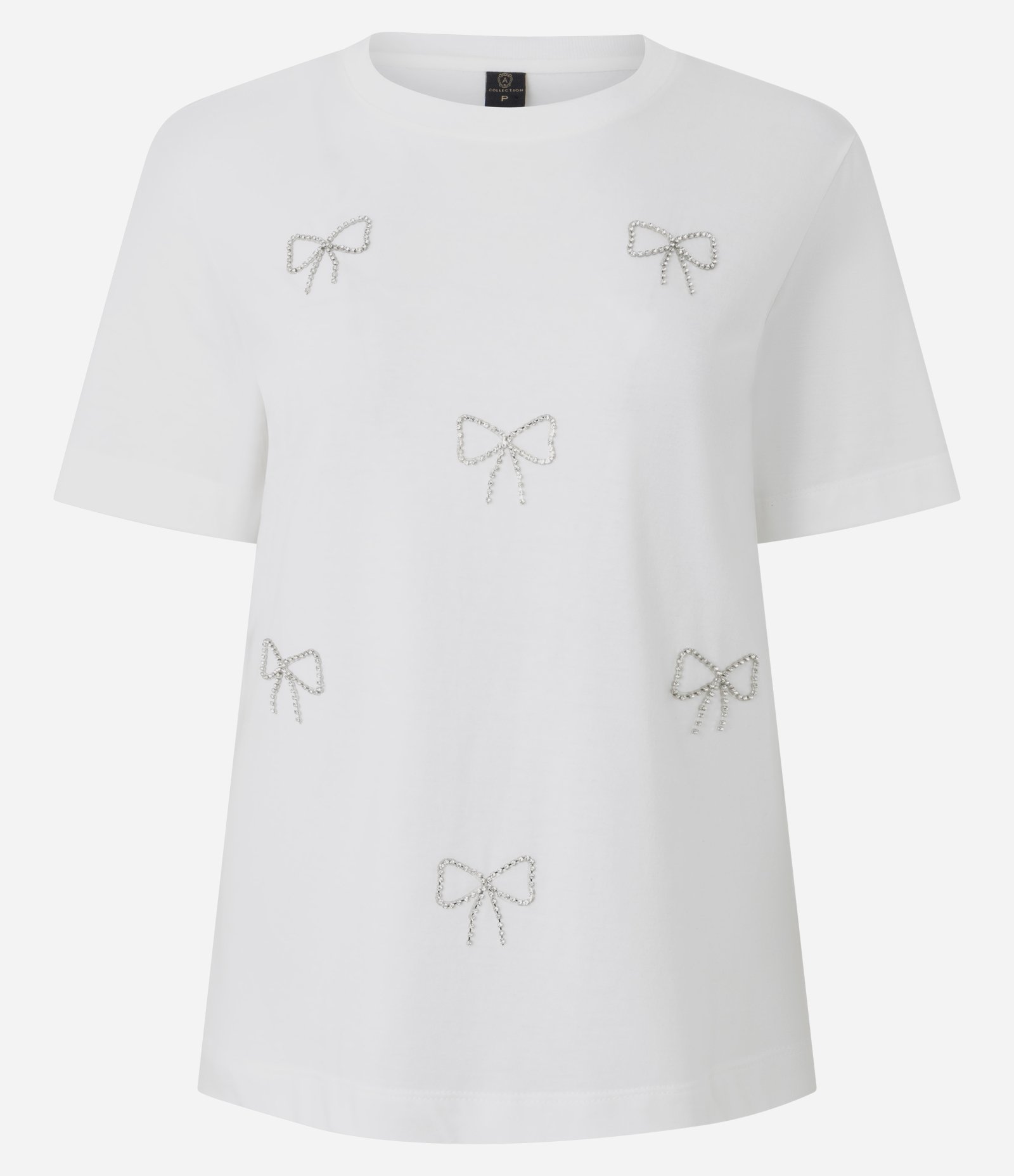 Camiseta em Algodão com Aplicação de Laços Brilhosos Branco 1