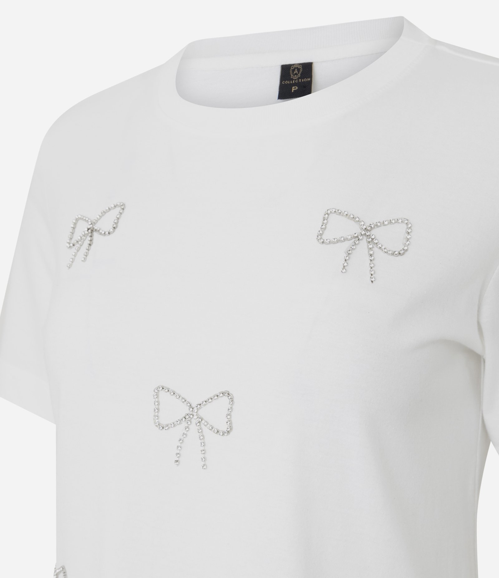 Camiseta em Algodão com Aplicação de Laços Brilhosos Branco 2