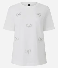Camiseta em Algodão com Aplicação de Laços Brilhosos